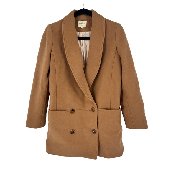 Sézane‎ Paris James Wool Blend Double Breasted Coat Jacket Size 4 Camel Oversize - Picture 1 of 15